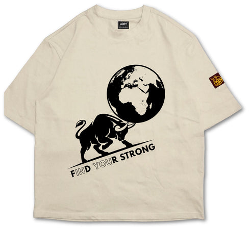 Find Your Strong Bull Globe Oversized Boxy T-Shirt | Premium Heavyweight Streetwear 240 GSM - Heren Loay Brand