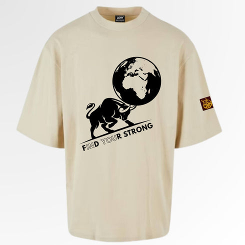 Find Your Strong Bull Globe Oversized Boxy T-Shirt | Premium Heavyweight Streetwear 240 GSM - Heren Loay Brand