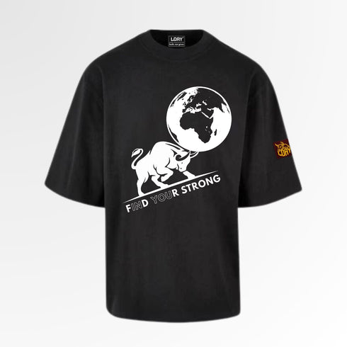 Find Your Strong Bull Globe Oversized Boxy T-Shirt | Premium Heavyweight Streetwear 240 GSM - Heren Loay Brand