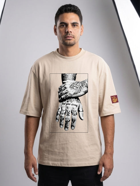 Loay brand oversized tee boxy - find your strong - streetwear hands celtic symboles
