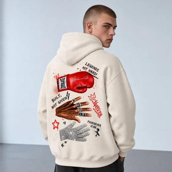 Sandkleurige oversized heavy weight hoodie met grote rugprint en capuchon