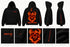 Zwarte oversized hoodie met vlammenprint op de rug en logo op de borst