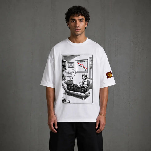 Wit oversized boxy T-shirt met grote stripachtige print op de voorkant