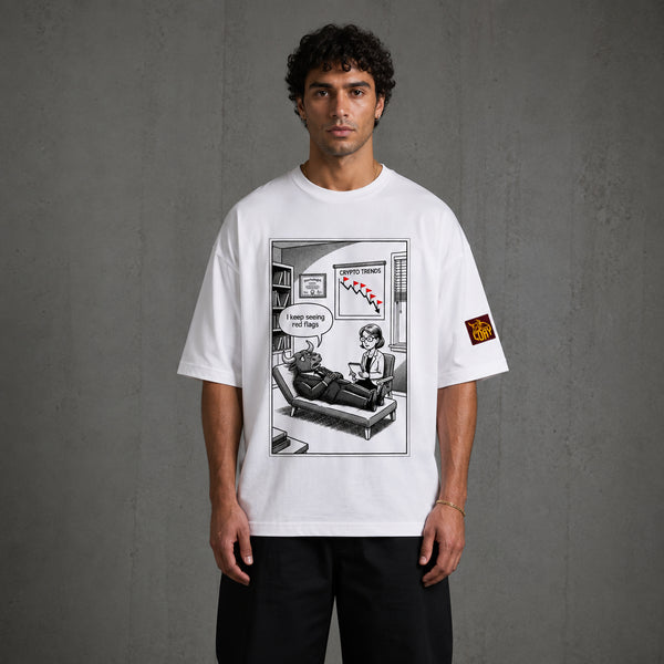 Wit oversized boxy T-shirt met grote stripachtige print op de voorkant