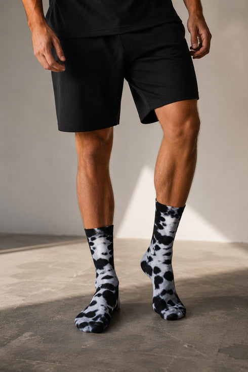 Swirly Sox tie dye | zwart-wit koe patroon sokken