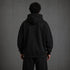 Zwarte oversized hoodie met capuchon en lange mouwen, achteraanzicht