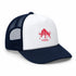 Truckerpet met navy mesh, witte voorzijde en rood stierlogo met ‘Power’, navy klep