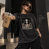 Oversized mineral wash T-shirt, zwarte met grote rugprint en ronde hals