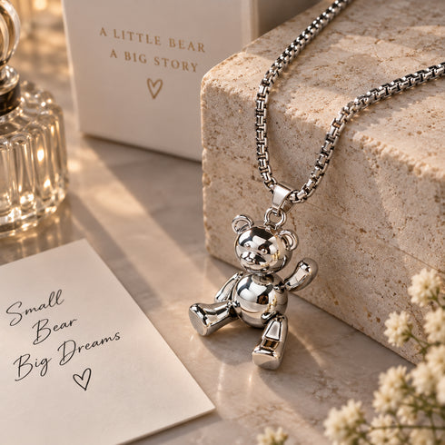 LOAY silver bear necklace with long 70cm chain