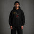 Zwarte oversized hoodie met capuchon en grote stierenoogprint op voorpand