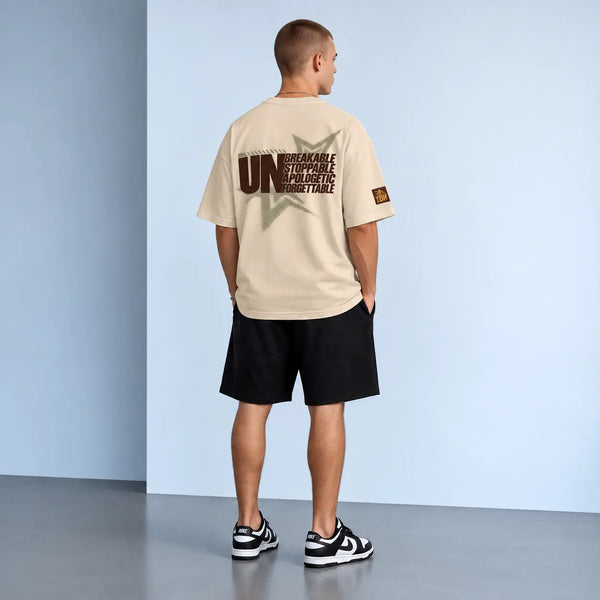 Beige oversize boxy t-shirt met grote rugprint