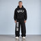 Zwart heren tracksuit met capuchon en bijpassende joggerbroek, groot BUILT-logo op borst