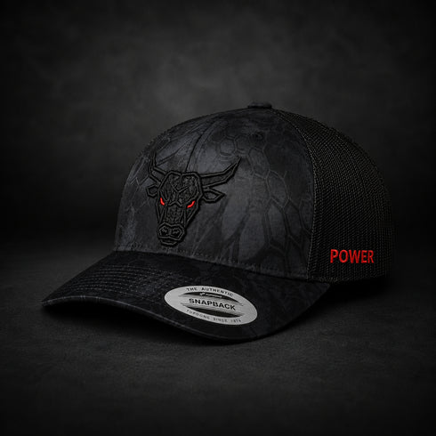 TRUCKER CAP zwart unisex aanpasbaar met stier rode ogen power
