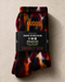 Tie-dye sok met KUDOS en etiket 'MADE IN BELGIUM', zwart-bordeaux-oranje.