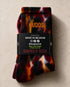Tie-dye sok met KUDOS en etiket 'MADE IN BELGIUM', zwart-bordeaux-oranje.