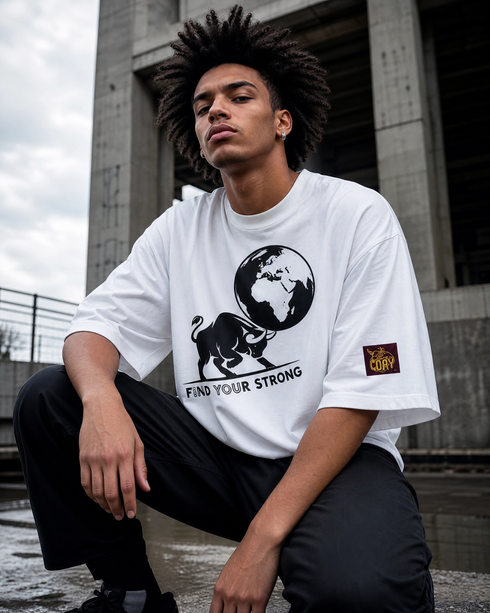 Find Your Strong Bull Globe Oversized Boxy T-Shirt | Premium Heavyweight Streetwear 240 GSM - Heren Loay Brand