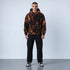 Oversized tie-dye hoodie met capuchon, zwarte stof met bruin-oranje spatten