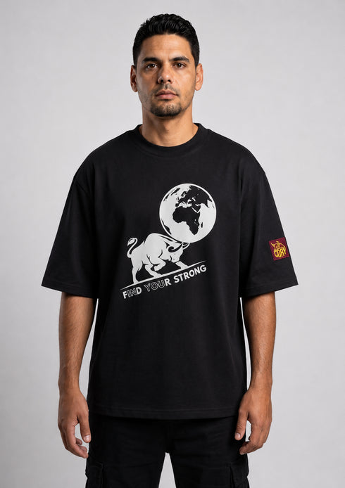 Find Your Strong Bull Globe Oversized Boxy T-Shirt | Premium Heavyweight Streetwear 240 GSM - Heren Loay Brand