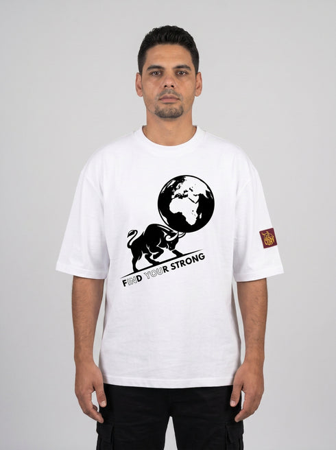 Find Your Strong Bull Globe Oversized Boxy T-Shirt | Premium Heavyweight Streetwear 240 GSM - Heren Loay Brand