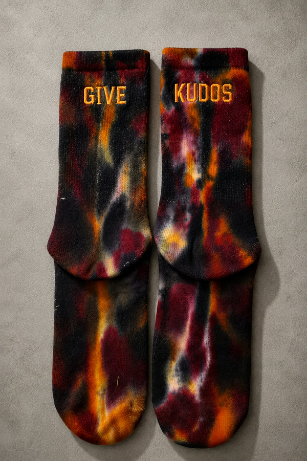 Swirly Sox tie dye herfst - give kudos loopkousen | Loay brand | black-burgundy-orange
