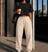 Set met boxy cropped T-shirt en sweatpants: donker bovenstuk, zandkleurige joggingbroek