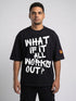 zwart oversized heavyweight 240 GSM T-shirt met de inspirerende quote "What If It All Works Out?" in een handgeschreven typography design en geborduurd LOAY-logo op de mouw.