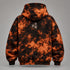 Oranje-zwarte tie-dye hoodie met achterop kleine geborduurde PTW en capuchon